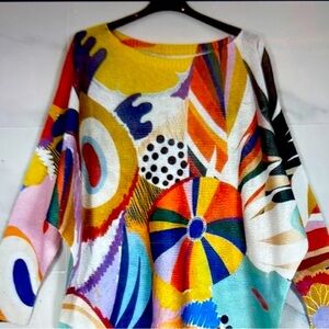 Colorful Abstract Pattern Knit  Sweater